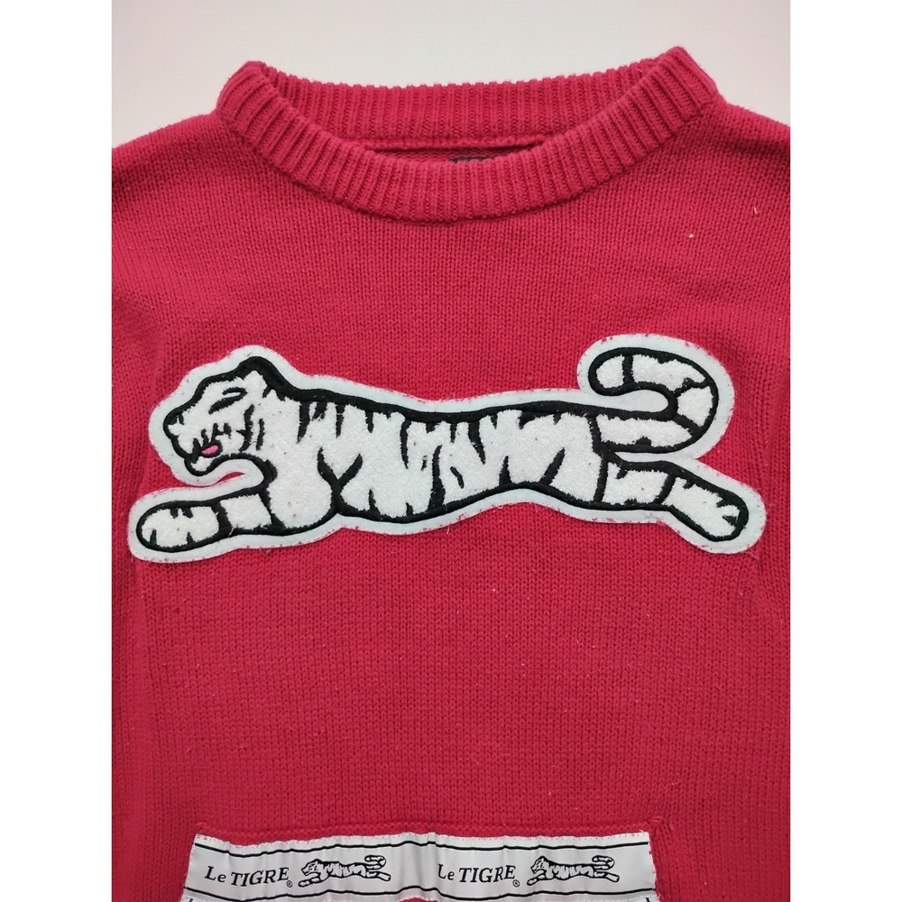 Le Tigre Red Sweater Kangaroo Pocket y2k Big White Tiger Logo Embroider M - Picture 3 of 13